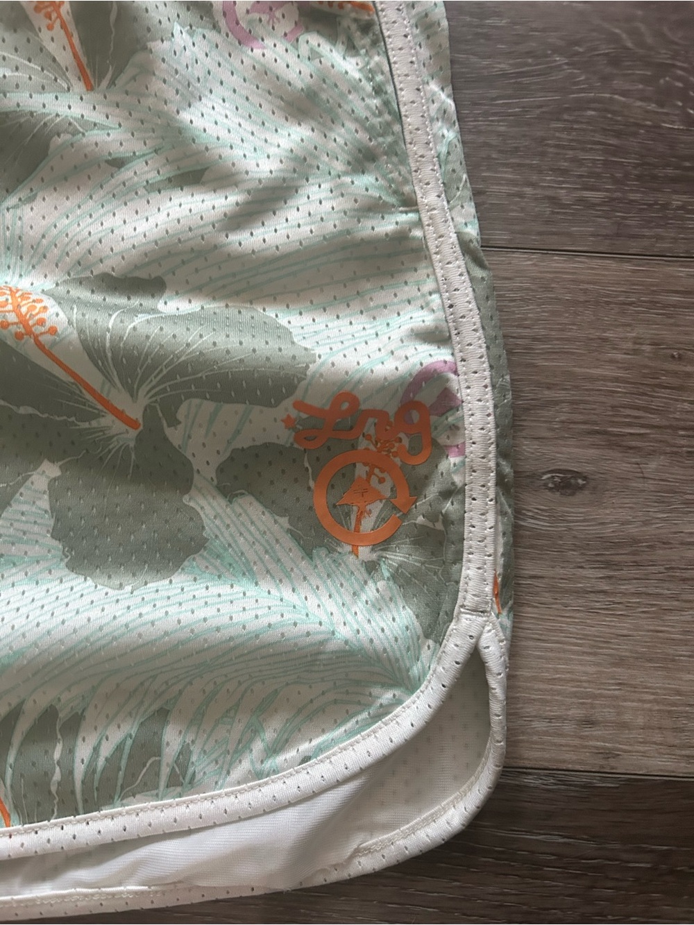 Lrg Mint Floral Athletic Shorts with White Waistband - Picture 2 of 3